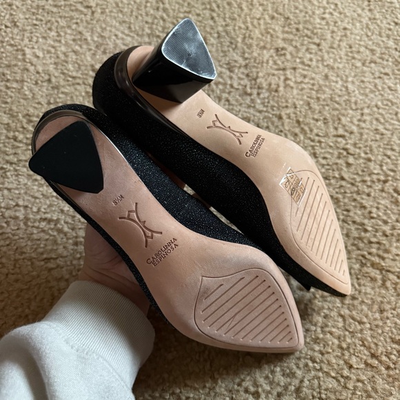 Carolina Espinosa Liner Black Glitter Pumps Heels Size 8.5 - Picture 5 of 6